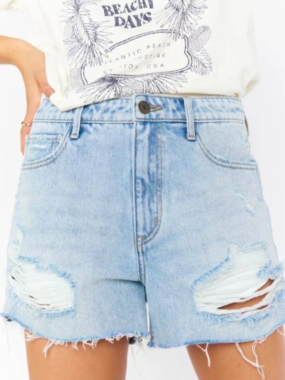 Show Me Your Mumu Phoenix Shorts in Cyprus Sea Frayed Light Wash Denim Size 28